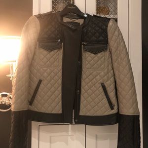 NWOT.  BCBG | Moto jacket, Black/tan, Sz L